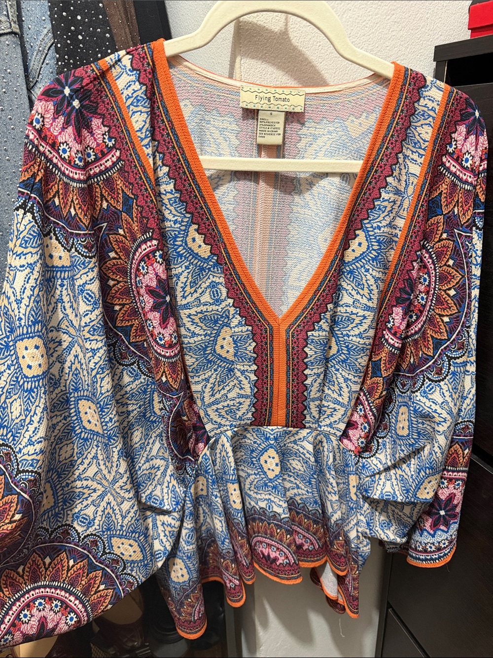 Flying Tomato Blue, Pink & Orange Paisley V-Neck Tunic